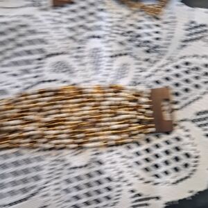 Elegant Gold and White Beaded Bracelet Mecican Cuff With Wood Closure